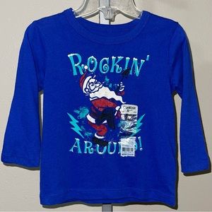 OshKosh Blue Rockin’ Around Long Sleeve Santa Shirt, Size 24 Months